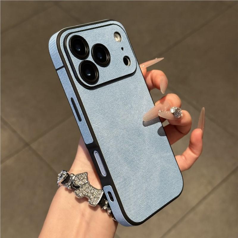 Solid Leather Phone Case for iPhone 17 Air 16 15 14 Plus 13 12 11 Pro Max Soft Silicone Bumper Matte Shockproof Cover