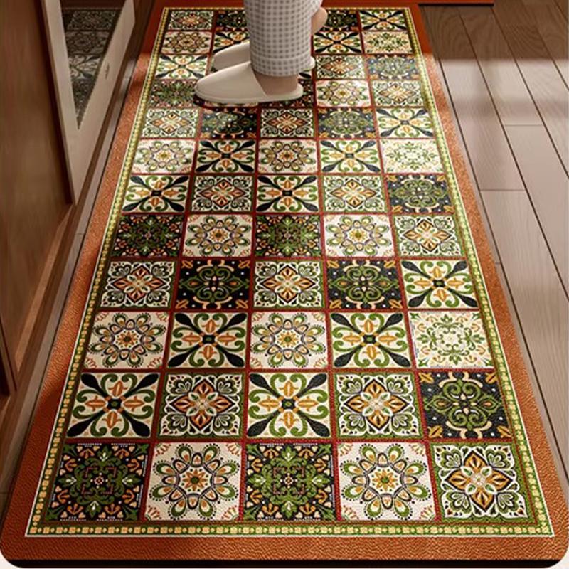 Kitchen Rug Anti-slip Waterproof Floor Mat Long PVC Leather Oil-proof Stain-resistant Carpet Vintage Style Home Decoration Rugs