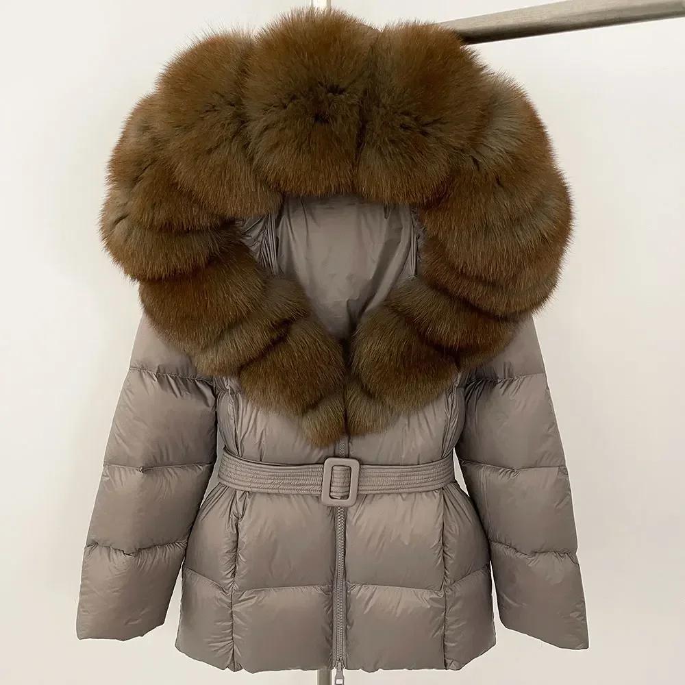 OFTBUY 2024 Белый утиный пух пальто толстый теплый 90% зимняя куртка женская натуральный мех енота лисы воротник с капюшоном женский повседневный