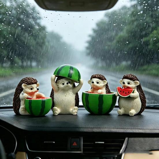 4 Pcs Mini Hedgehog Figurine Cute Watermelon Hedgehog Ornament Collectible Miniature