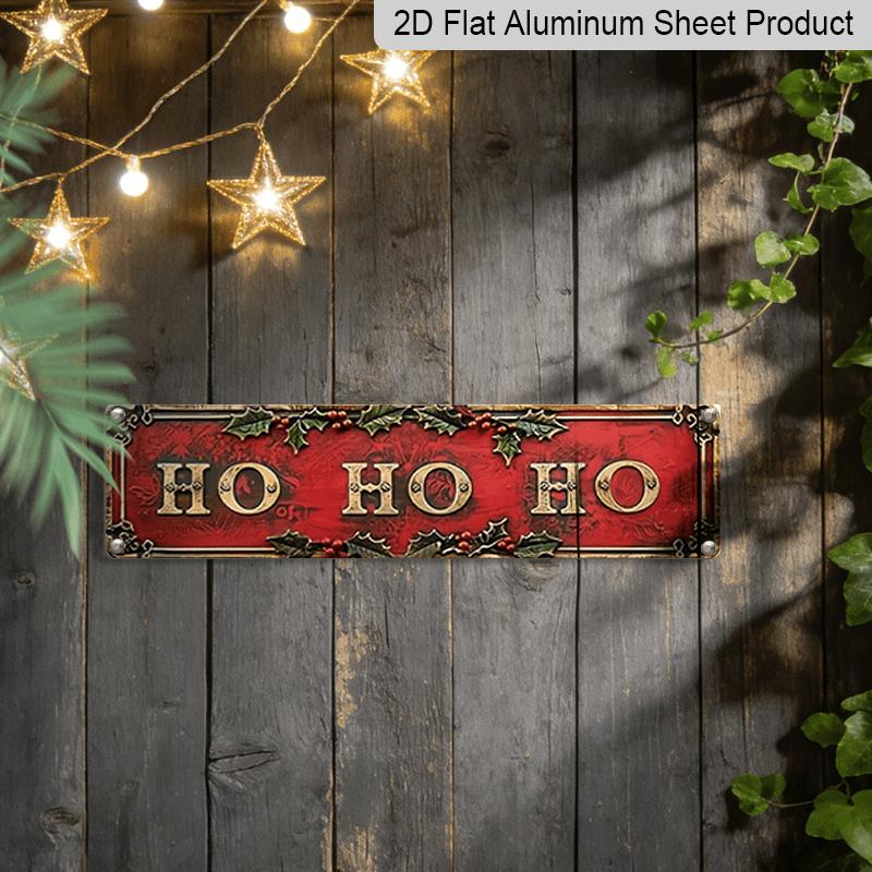 15.7×3.94inch Aluminum Vintage Ho Ho Ho Decorative Sign Plaque - 2D Flat Printed Wall Hanging Christmas Decoration