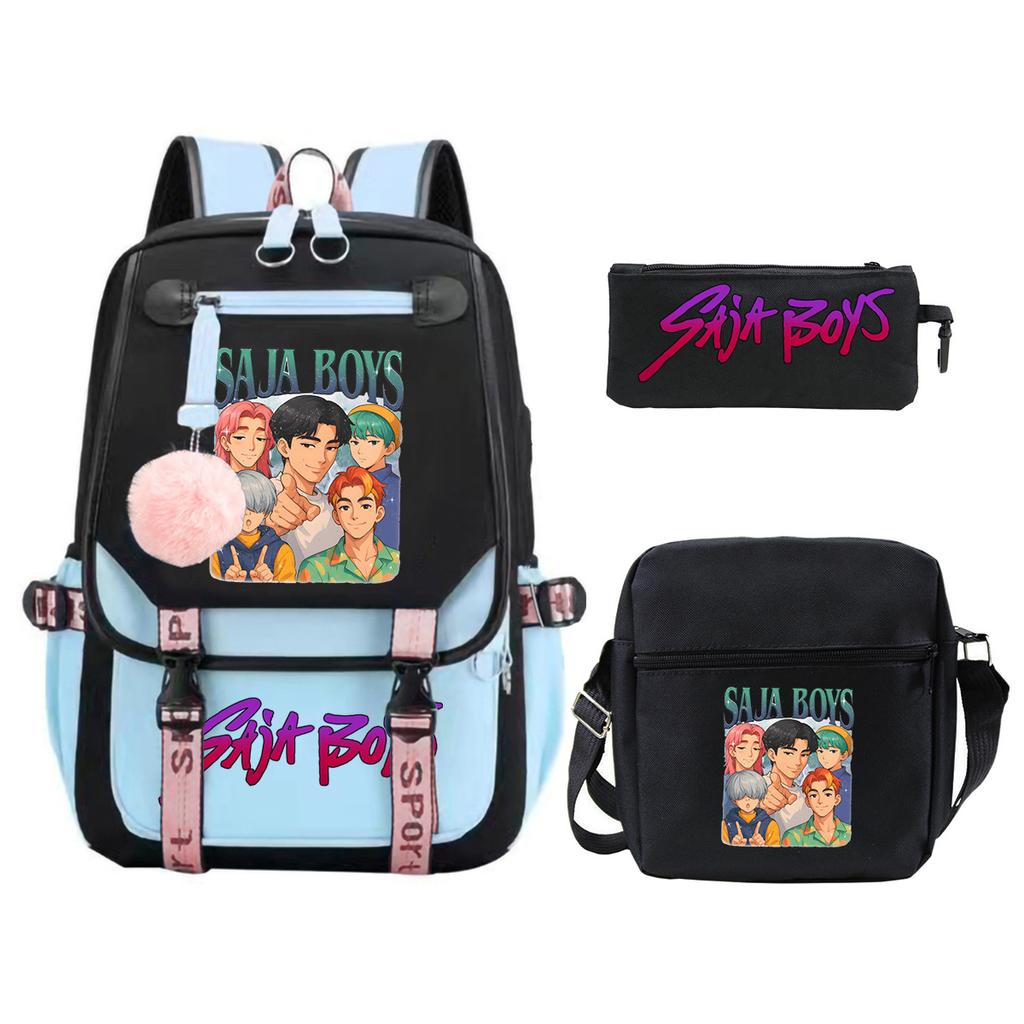 K-Pop Anime Cartoon Portable Shoulder Backpack Student Leisure School Bag Three-Piece Set