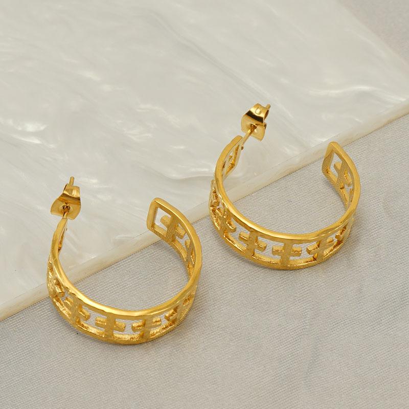 New fashion stainless steel cross hollow earrings design sense niche versatile earrings