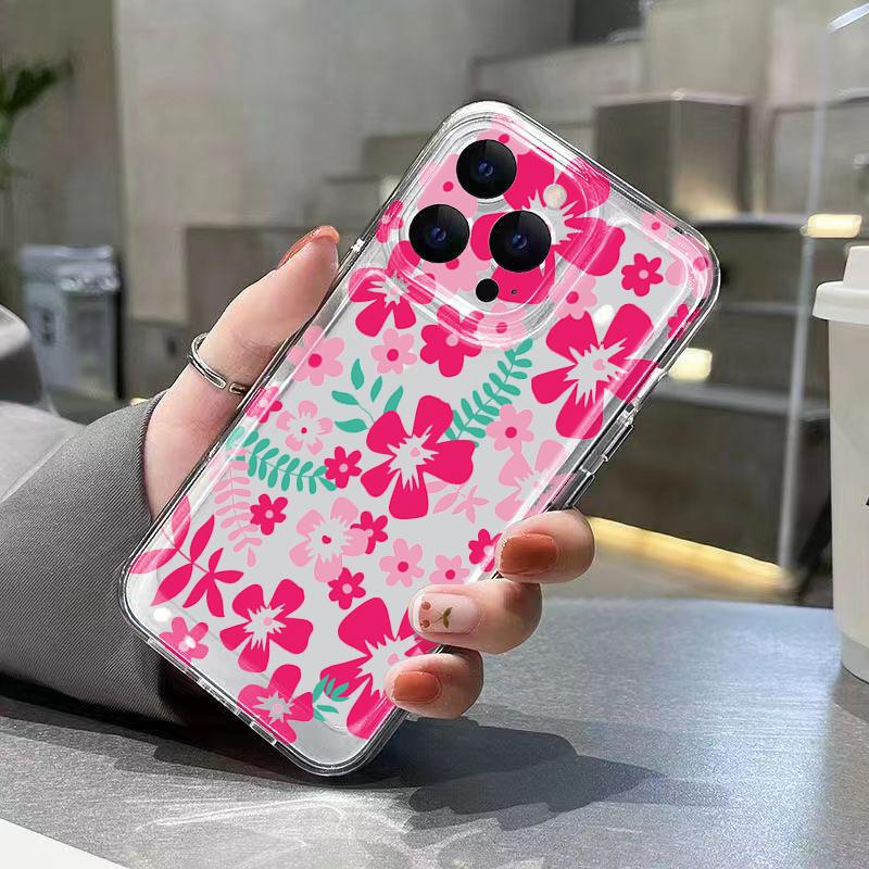 Чехол для телефона с дизайном 'Розовый цветок и лист' для iPhone 17 16 Pro Max 15 Pro 14 Plus 13 12 11 X XS XR 7 8 Plus 16E 17Air TPU Прозрачный чехол
