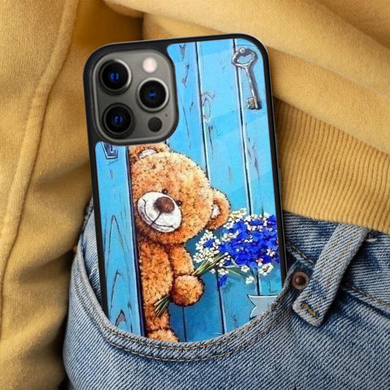 Cute Bear Soft Phone Case for iPhone 17 Air 16e Pro max 15 Pro 13 14 Plus 11 12 MagSafe Magnetic Coque