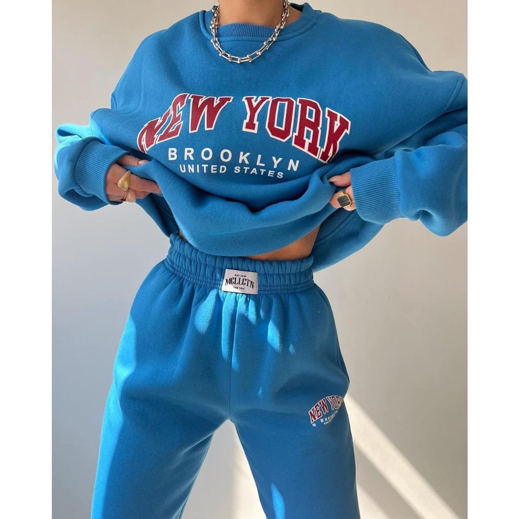 BITCED Женский повседневный модный толстый костюм с принтом плюс флисовая толстовка с длинными рукавами, брюки, костюм