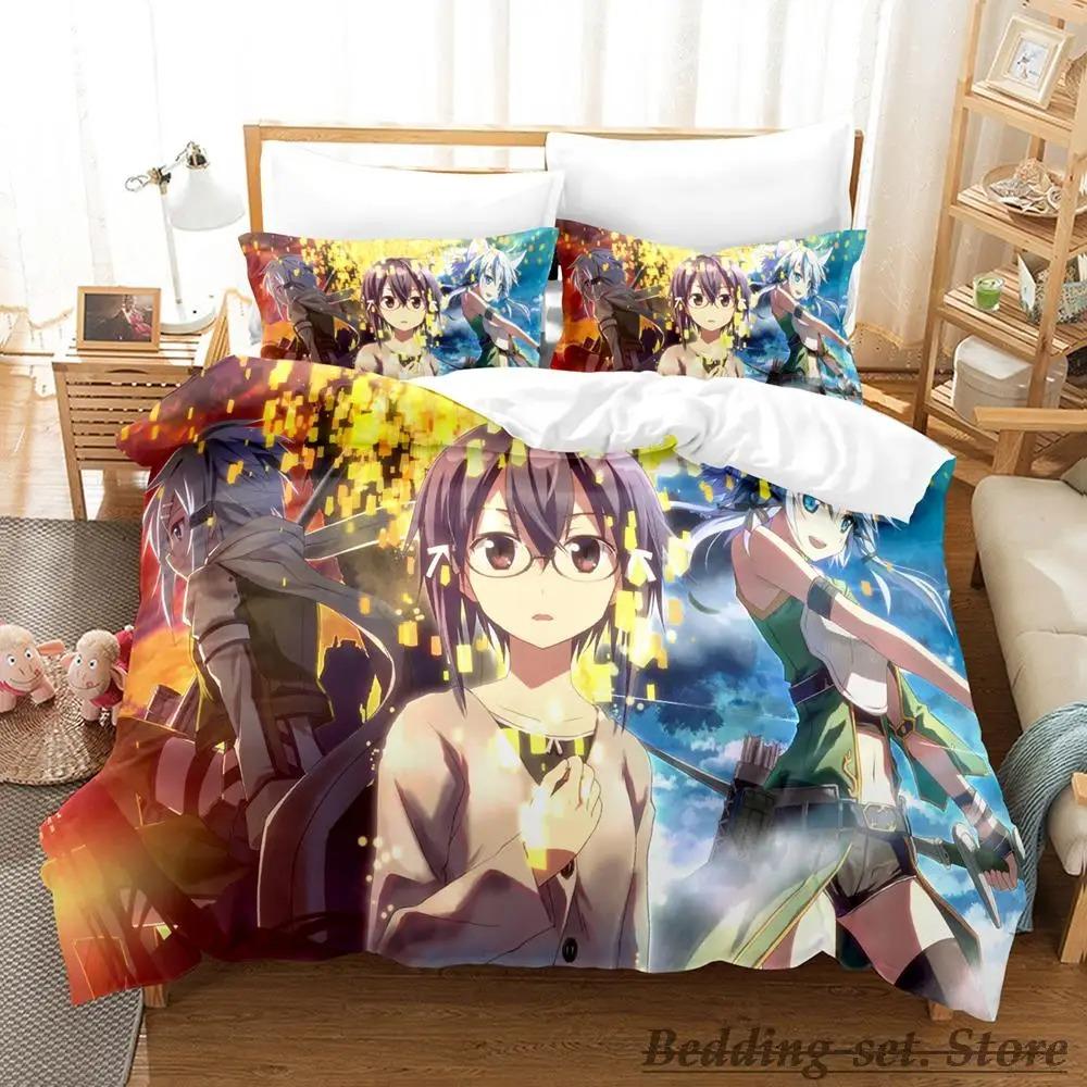 Новый комплект постельного белья Sword Art Online II с рисунком из мультфильма «Аниме» из трех предметов для взрослых и детей, набор пододеяльников 3D Kawaii, постельного белья