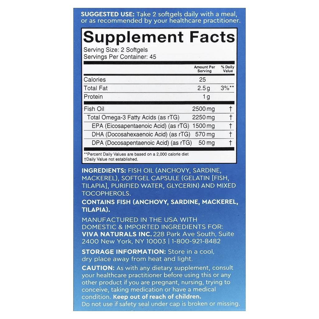 Omega-3 Fish Oil, Triple Strength, 2,500Mg, 90 Softgels