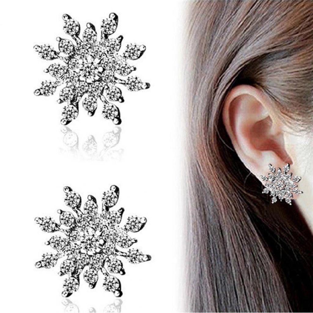 Women's Fashion Jewelry Elegant Rhinestones Snowflake Ear Studs Earrings Gift