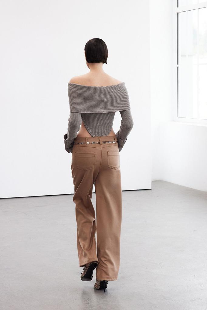 Женский свитер в элегантном стиле, ограниченный выпуск, вязаный свитер из норки с карменовым воротником и воротником-стойкой