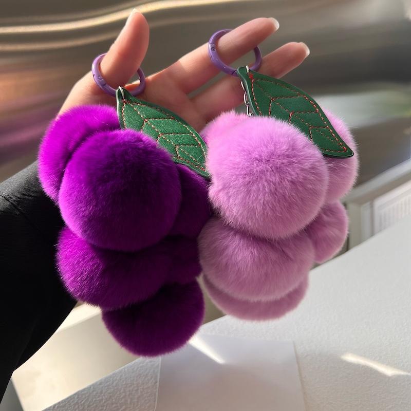 Super Positive Purple~ Rex Rabbit Hair Grape Car Keychain Pendant Ins Cute Pom-pom Bag Pendant