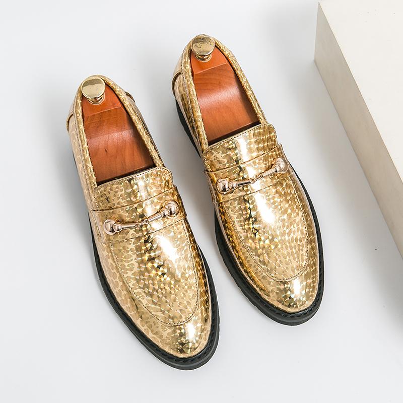 Men Leather Fashion Men Casual Shoes Design Bright Face Buckle and Gold Metal Toe Men Driving Shoe Party Flats Hairstylist Shoes