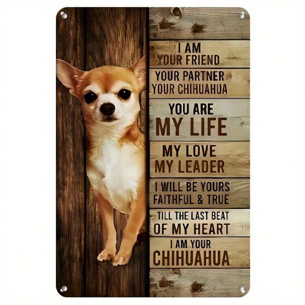 Vintage Chihuahua Dog Metal Wall Sign Wooden Texture Pet Lover Home Decor Indoor Outdoor