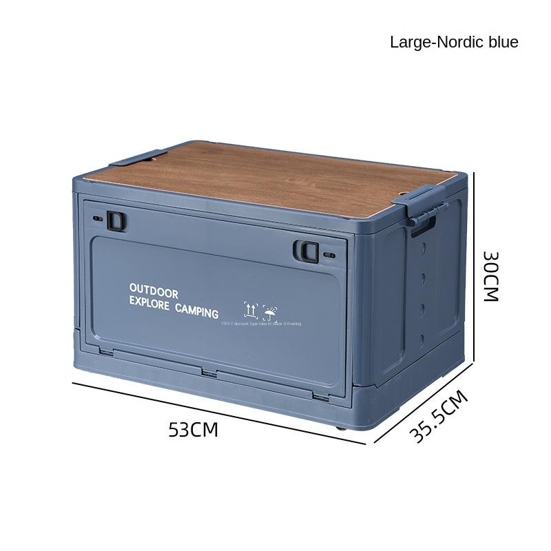 Side Door with Wheels Folding Box Camping Outdoor Wooden Lid Storage Box Clothes and Books Storage Box Trunk Stall Box