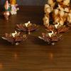 Golden Lotus Flower Shape Decorative Brass Diya for Diwali Pooja (4, Golden Lotus Flower)