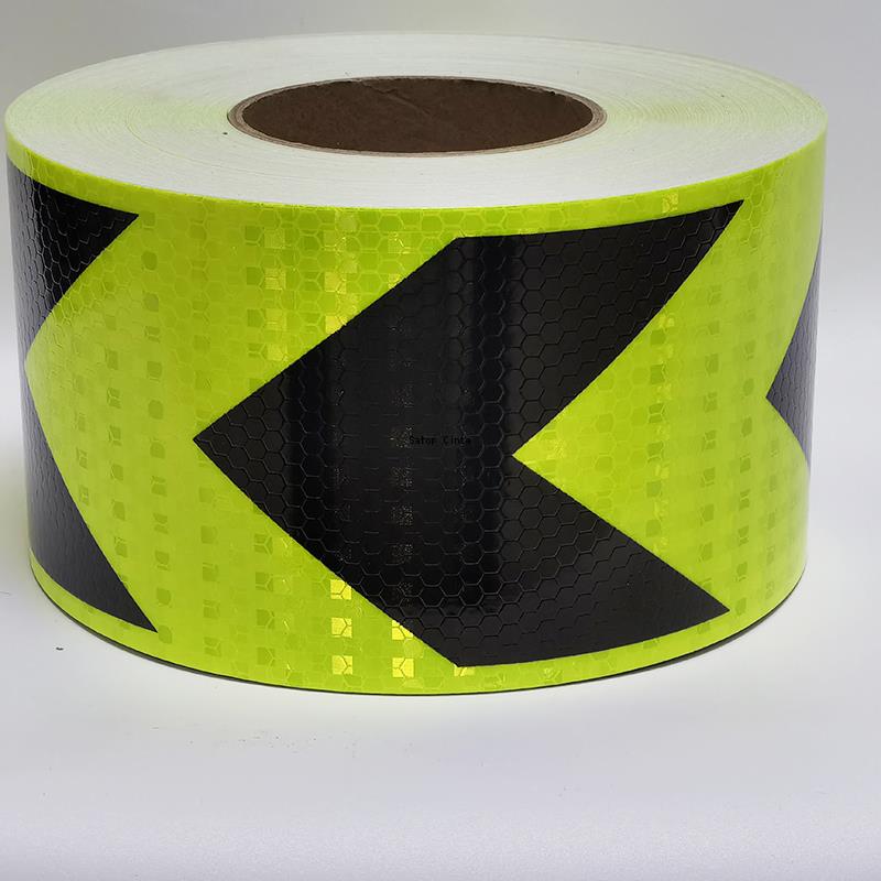 PVC 10cm*10m Arrow Printing Reflective Conspicuous Tapes Fluorescent Yellow-Black Waterproof Reflectors Stickers Strip For Truck