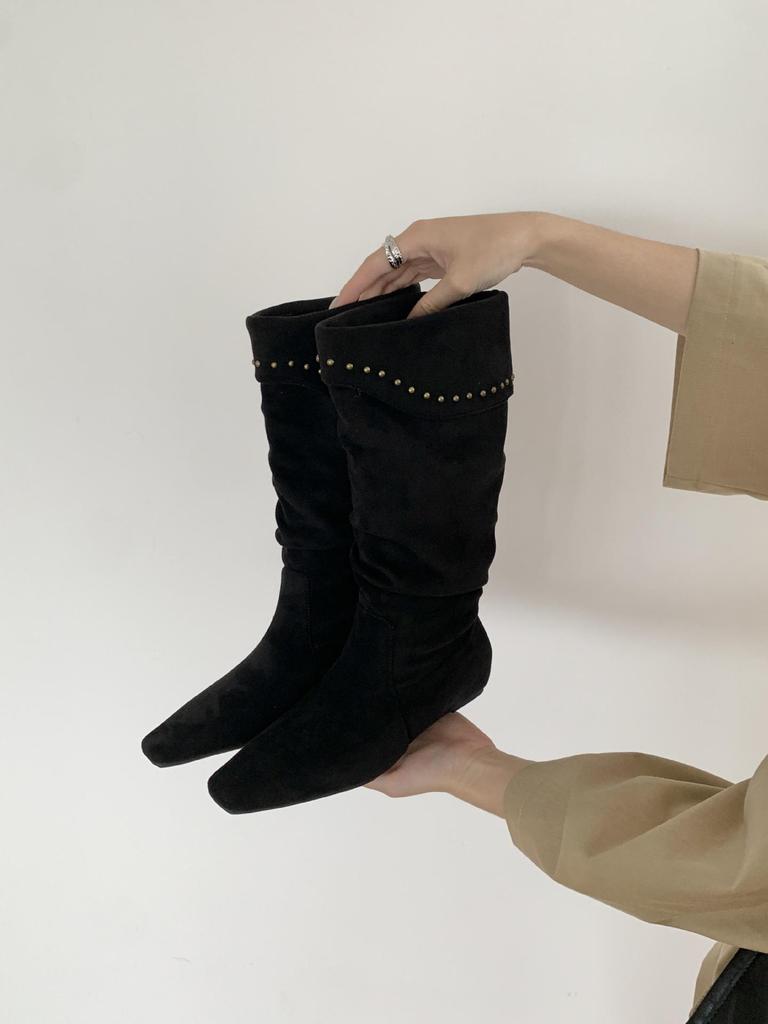 Женские ботильоны из овчины в французском нишевом стиле с острым носком, на танкетке, со сборками, в ковбойском стиле, 2025