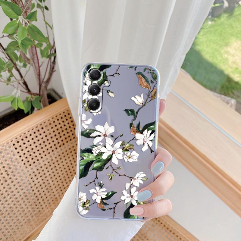 Flowers Patterned Soft Silicone Clear Case For Xiaomi Redmi Note 13 Pro Poco Samsung A55 A54 A34 A15 S24 M35 iPhone 11 12 13 14 15 Shockproof Cover