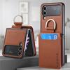 Luxury Leather Wallet Magnetic Protection Cover For Samsung Galaxy Z Flip 4 3 5G Case Card Slot Holder Metal Ring Coque Fundas