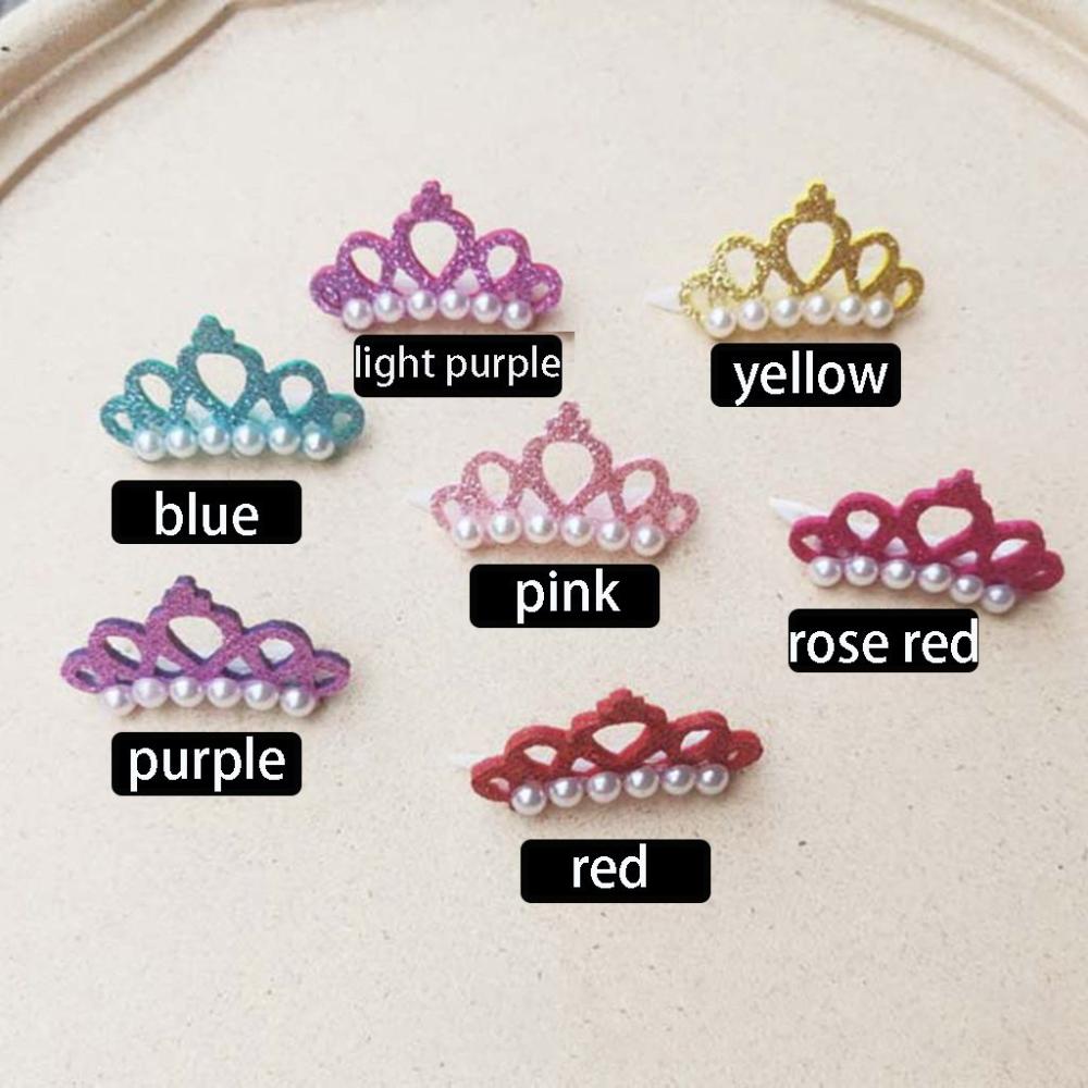 Faux Pearl Cute Crown Shape Bows Pet Hairpins Dog Accessories Pet Grooming Supplies Pets Hair Clips