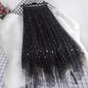 Autumn and Winter High Waist All-match Star Sequined Mesh Skirt Mid-length Long Skirts for Women Slim