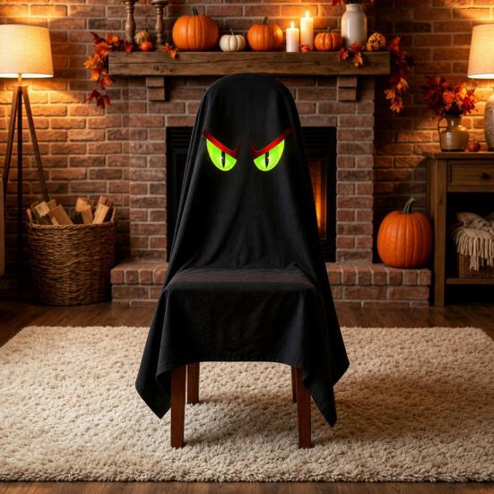 Easy Fit Ghost Chair Decor Halloween Cover, Cute Dining Reusable Seasonal Accents Decorative Slipcover for Holiday Party Home Furniture Protection