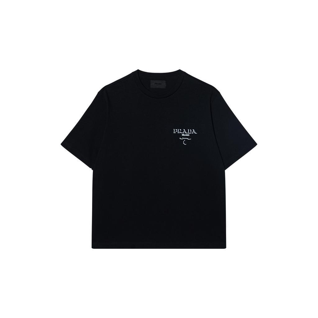 Prada Футболки Мужские Черные С Круглым Вырезом Умеренные UJN896-14K7-F0002-S-OOO