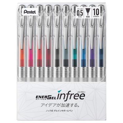 Ручка шариковая гелевая Pentel EnerGel Clear 10 цветов, Infree, 0,5 мм, корпус, BLN75TL-10,