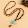 Retro Versatile Men's and Women's Sweater Chain Long High-end Wooden Pendant Buddha Bead Necklace Pendant Cotton and Linen Accessories