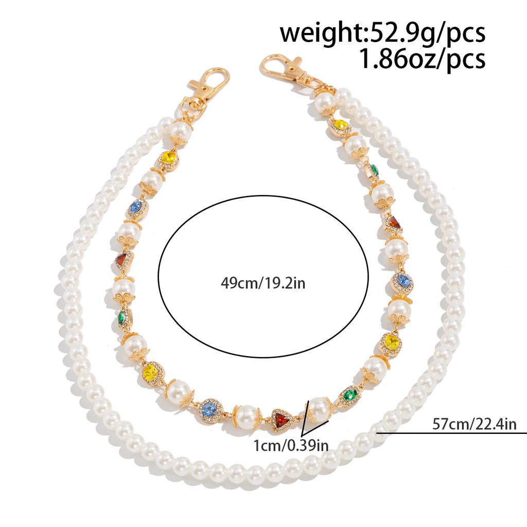 Ingemark Hip Hop Imitation Pearl Colorful Rhinestone Jeans Pants Chain Men Trend Creative Metal Pendant Bag Chain Couple Jewelry