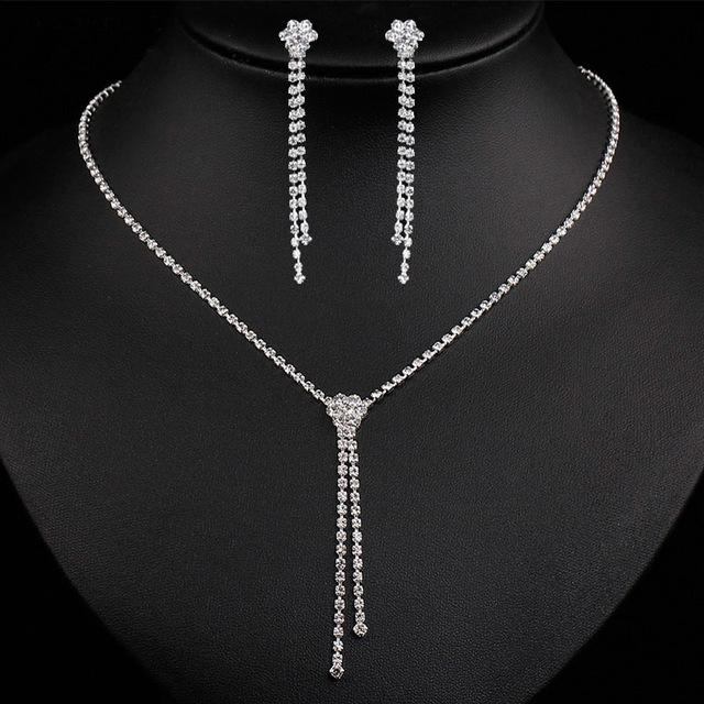 Fashion Zircon Water Drop Necklace and Earrings Set for Women Wedding Party Jewelry