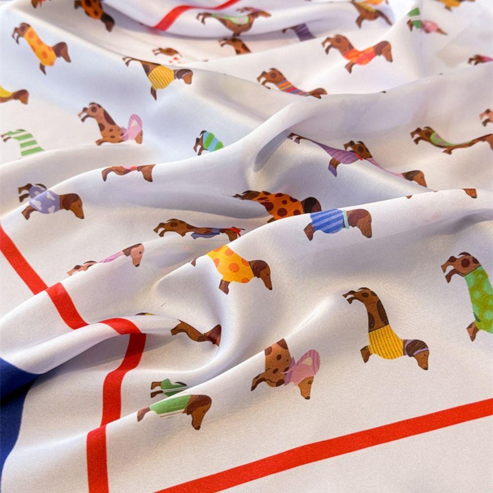 All-match Printed Dachshund Print Print Scarf Y2K Spicy Girls Small Square Scarf Hip Hop Geometric Shape Satin Hijab Beach