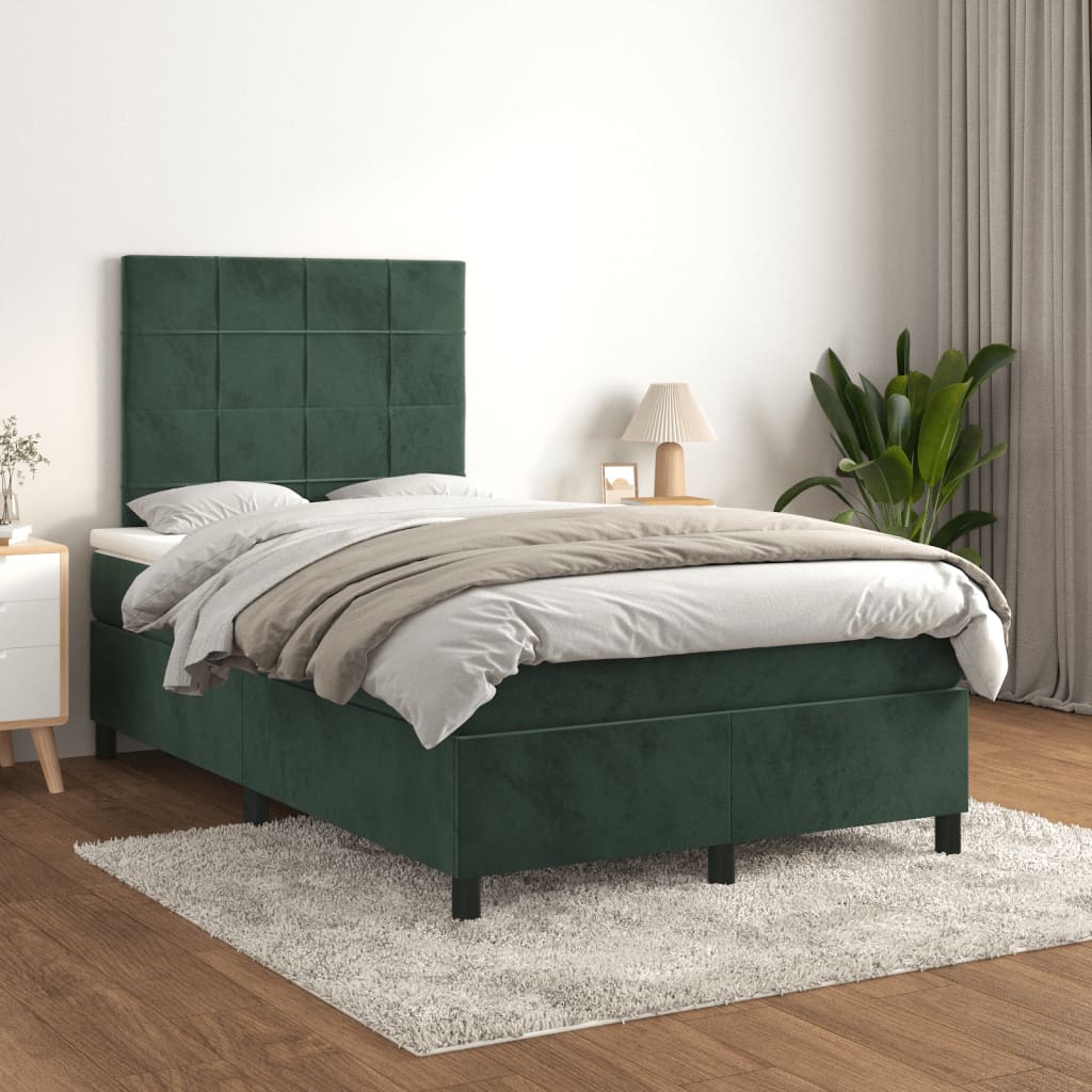 Box Spring Bed with Mattress Dark Green 120 x 190 cm Velvet