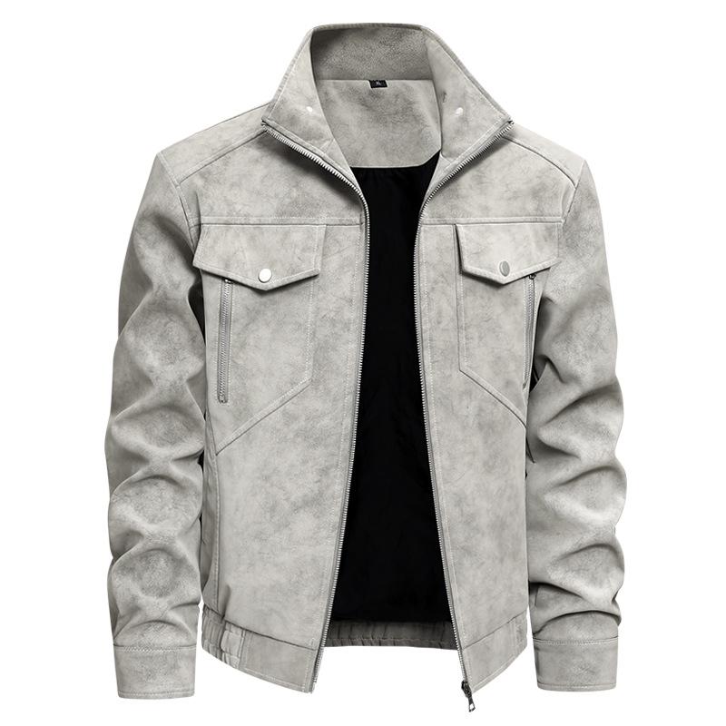 Мужская куртка из натуральной кожи с воротником-стойкой - Модная, универсальная, для стиля Business Casual, мотоциклетная верхняя одежда