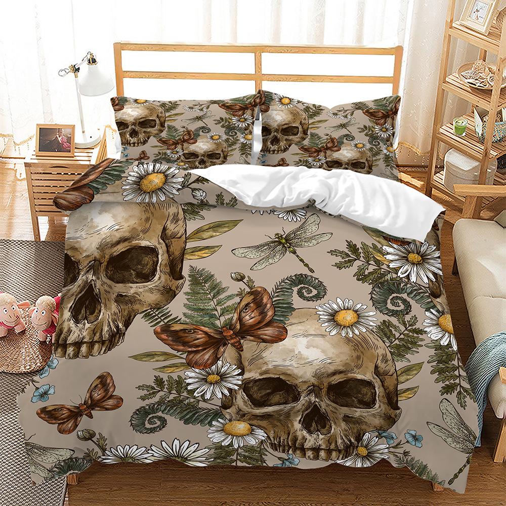 Duvet Cover 220x240 Beige 3D Print Halloween Comforter Cover Set For Bedroom Super Soft Comfortable Warm Queen Bedding Set Skull