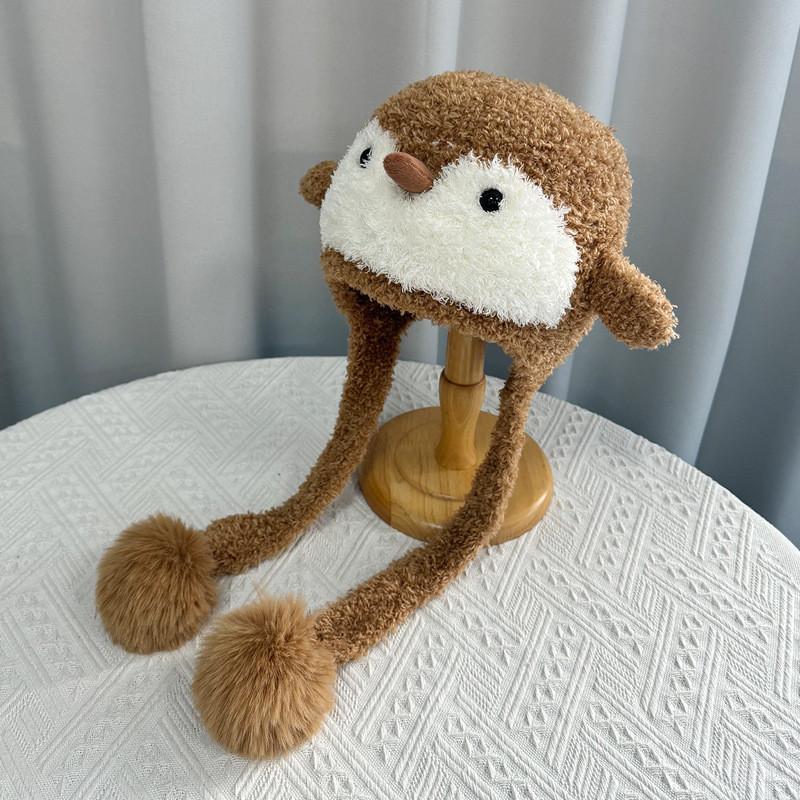 Детская милая вязаная шапка-бини с пингвином из пушистого полиэстера для холодной погоды и тепла для головы