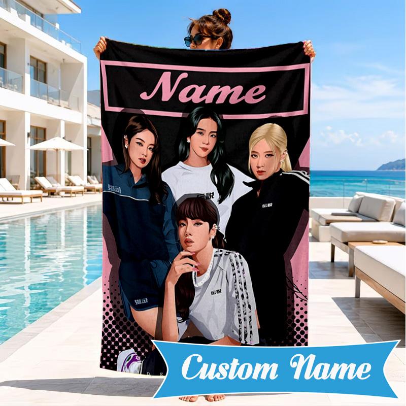 Custom Name Kpop Group Fashion Beach Towel Microfiber Beach Towel, Lightweight and Quick-Dry, for Summer Travel, Swimming Pool Gift