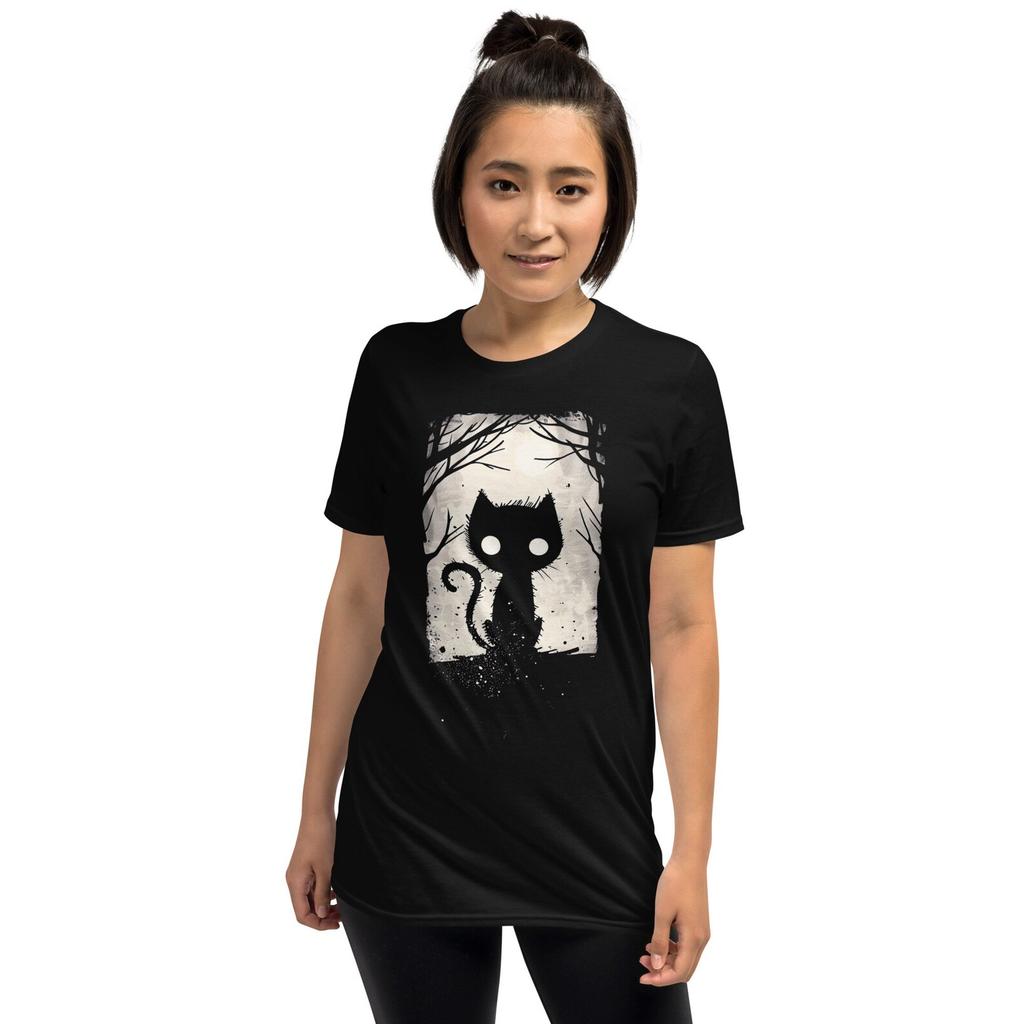 Gothic Black Cat T-Shirt: Mysterious Woods Graphic Tee