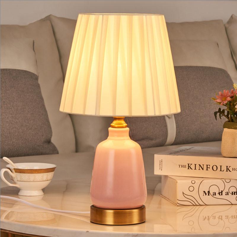 Европейские креативные розовые/синие керамические маленькие настольные лампы, тканевый абажур для детской комнаты, светодиодная лампа для прикроватной тумбочки, прихожей и студии AS009