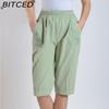 BITCED Летние женские брюки прямого кроя с эластичной талией, для женщин среднего и пожилого возраста, с высокой посадкой, из стираного хлопка, укороченные брюки больших размеров