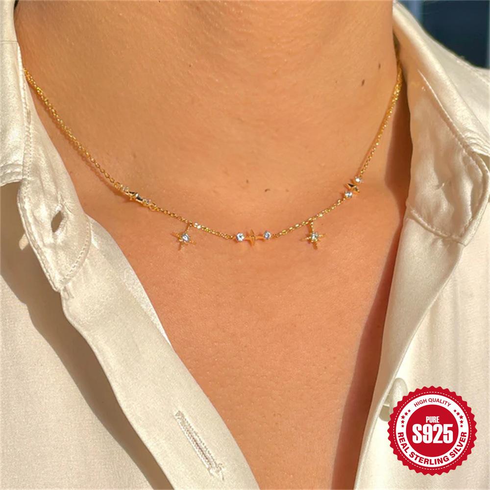 Модное женское ожерелье с классическими звездами и бриллиантами из стерлингового серебра 925 пробы на ключицу