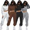 2023 Women's Plus Size Velvet Sweater & Hooded Jogger Set, Long-Sleeve Sports Leisure Two-Piece
