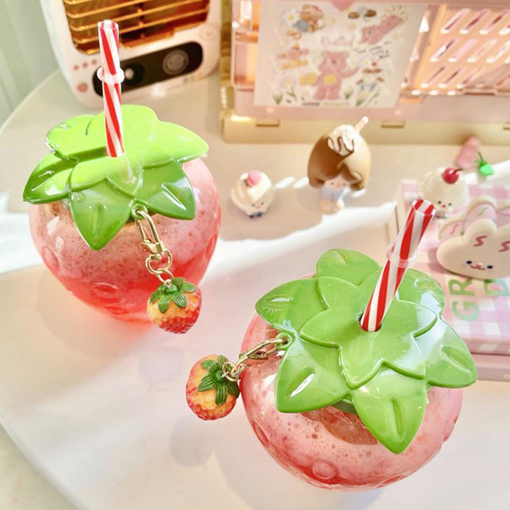 Strawberry Straw Cup Cute 500ml Large Capacity Plastic Water Cup for School Office Home