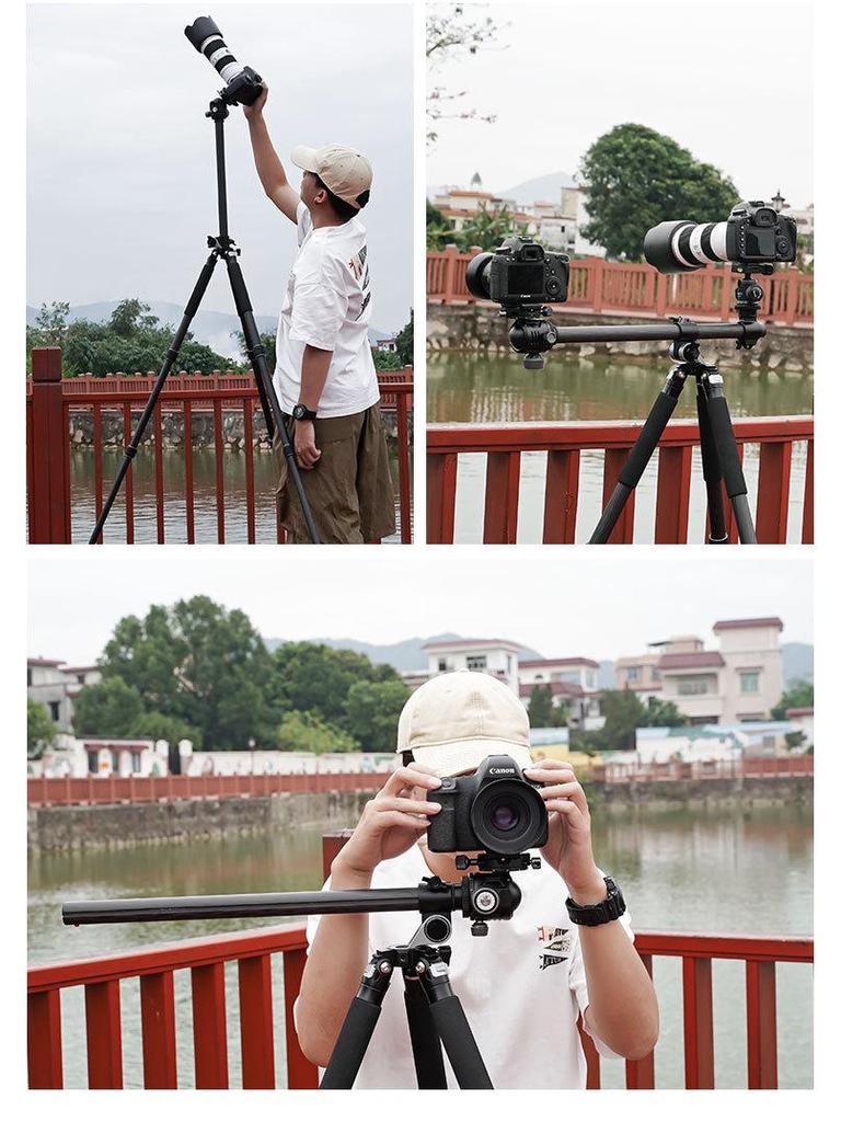 Carbon Fiber Dual-Camera Gimbal Tripod with Monopod & Horizontal Crane Arm for Panorama and DSLR Photography