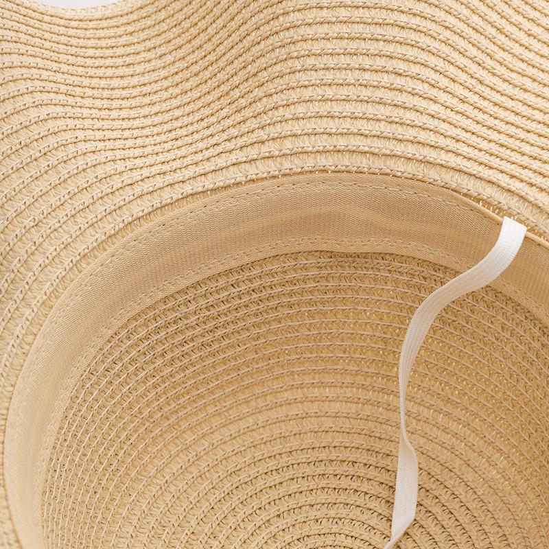 Straw Wide Brim Sun Hat Bowknot Breathable Lace Up Beach Hats Sun Protection Elasticity Hat for Women