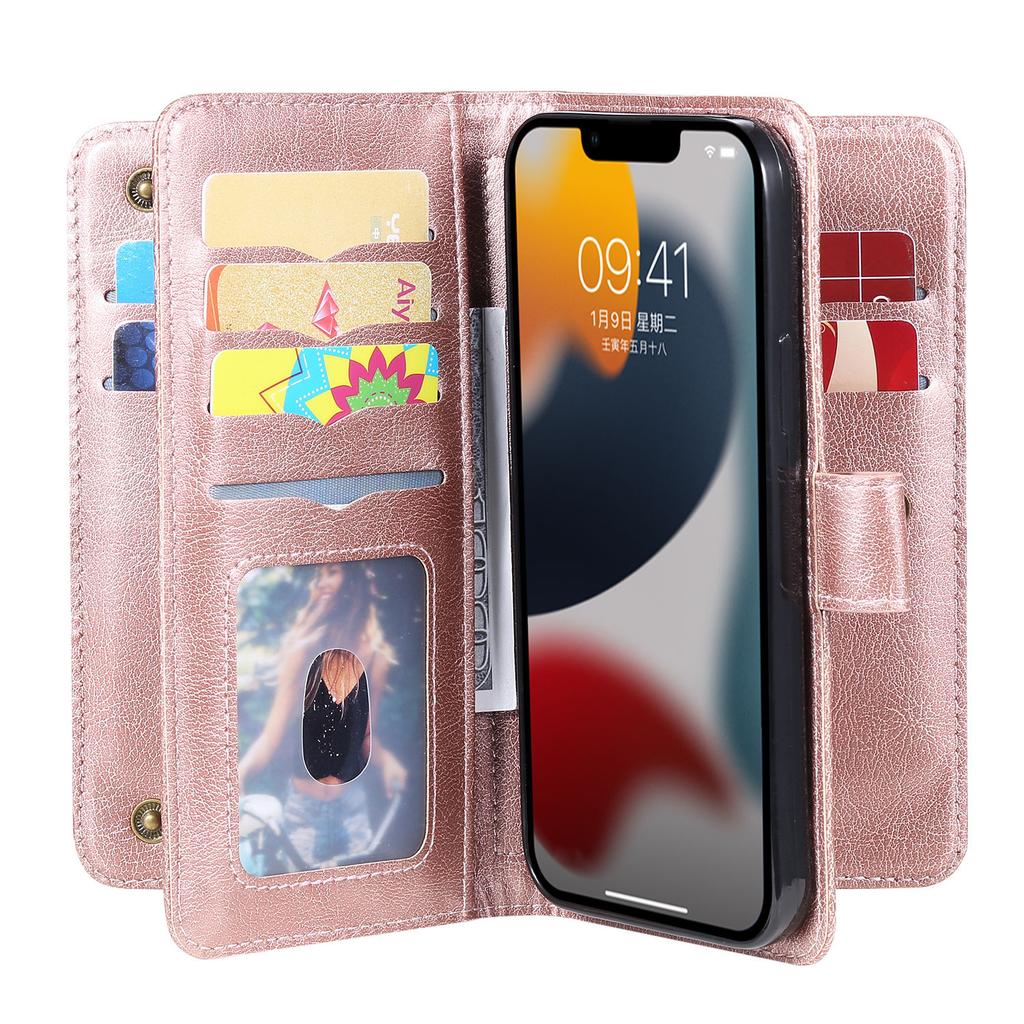 Для iPhone 15 14 13 12 11 Pro Max Чехол-кошелек [10 слотов для карт]:Многофункциональный, с откидным ремешком, на молнии, держатель для карт, чехол для телефона