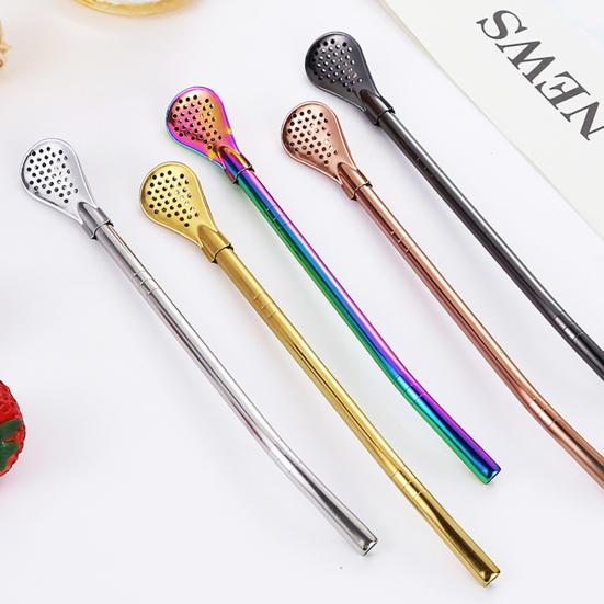 Трубочки для питья чая, ложка-фильтр, разноцветная нержавеющая сталь с щеткой, даже сетка, многоразовый инструмент для чая из тыквы