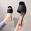 2024 Weave Women's High-heeled Sandals Women Square Toe Sandals Summer Shoes Woman Clear High Pumps Wedding Heels Slippers