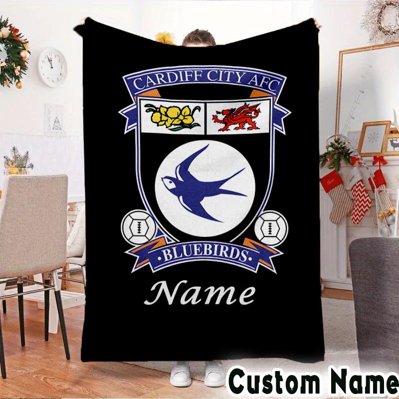 Custom Name Cardiff FC Crest Throws Blanket Flannel Blankets for Couch Bed Gifts for Men Women Picnic blanket Christmas fan gifts