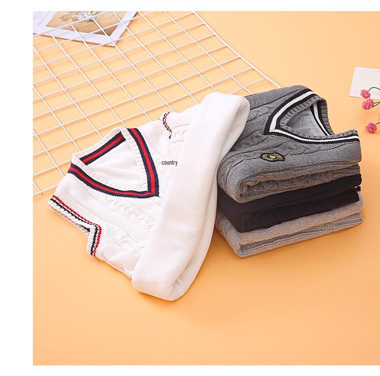 Kids' Preppy Fleece-Lined Vest - Warm School Uniform Sweater for Boys and Girls
